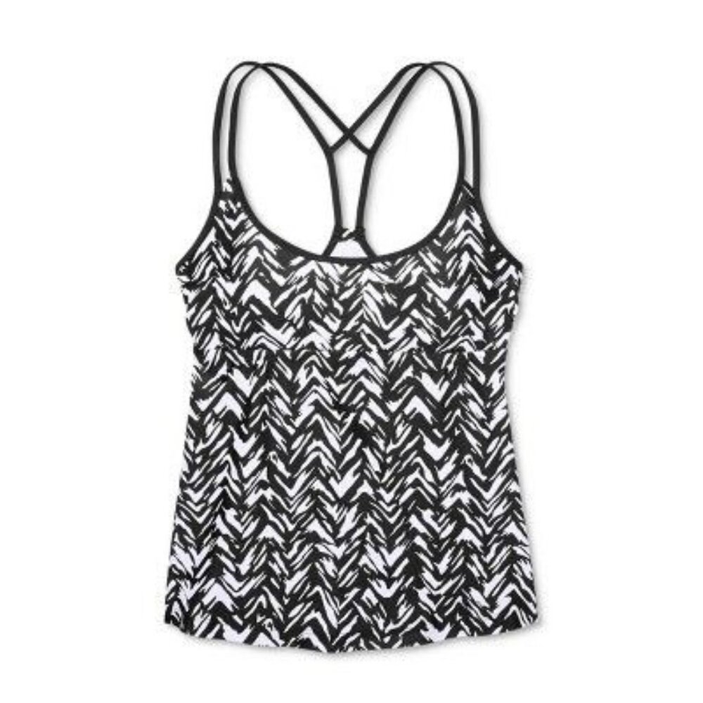 Kona Sol Women's Racerback Tankini Top - Black/White  Medium